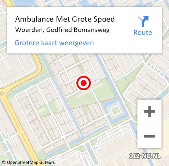 Locatie op kaart van de 112 melding: Ambulance Met Grote Spoed Naar Woerden, Godfried Bomansweg op 22 september 2017 08:22