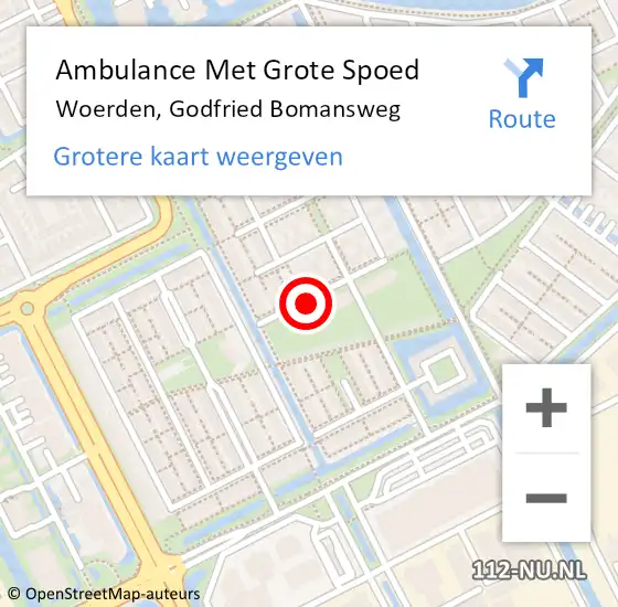 Locatie op kaart van de 112 melding: Ambulance Met Grote Spoed Naar Woerden, Godfried Bomansweg op 22 september 2017 08:25