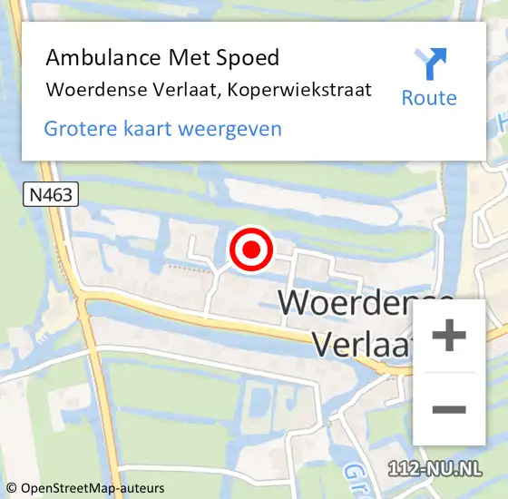 Locatie op kaart van de 112 melding: Ambulance Met Spoed Naar Woerdense Verlaat, Koperwiekstraat op 22 september 2017 08:38