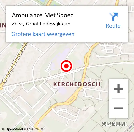 Locatie op kaart van de 112 melding: Ambulance Met Spoed Naar Zeist, Graaf Lodewijklaan op 22 september 2017 08:46