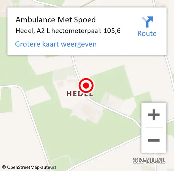 Locatie op kaart van de 112 melding: Ambulance Met Spoed Naar Hedel, A2 L hectometerpaal: 105,6 op 22 september 2017 09:54