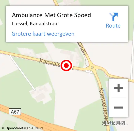 Locatie op kaart van de 112 melding: Ambulance Met Grote Spoed Naar Liessel, Kanaalstraat op 23 september 2017 19:14