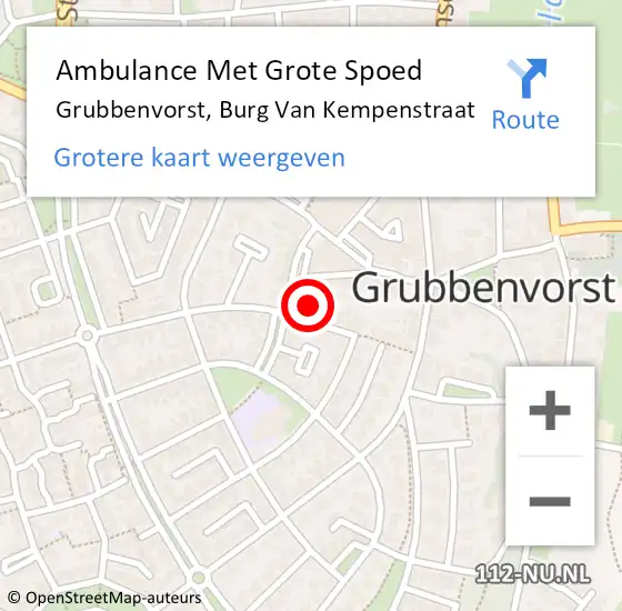 Locatie op kaart van de 112 melding: Ambulance Met Grote Spoed Naar Grubbenvorst, Burg Van Kempenstraat op 23 september 2017 20:16