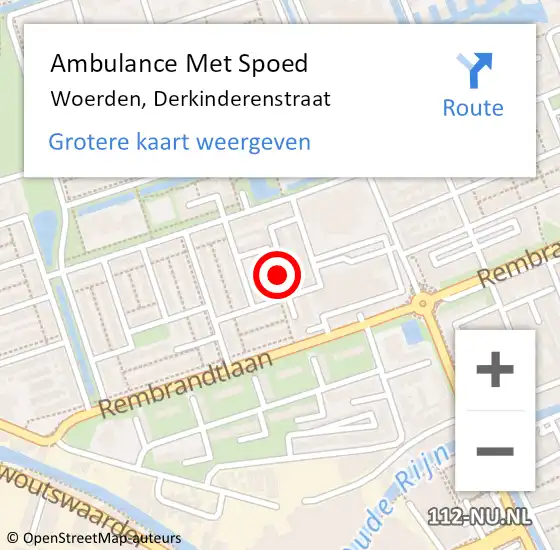 Locatie op kaart van de 112 melding: Ambulance Met Spoed Naar Woerden, Derkinderenstraat op 23 september 2017 20:50