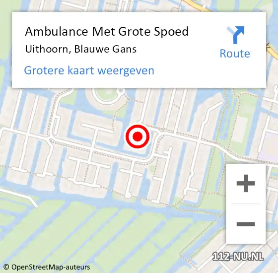 Locatie op kaart van de 112 melding: Ambulance Met Grote Spoed Naar Uithoorn, Blauwe Gans op 23 september 2017 21:04