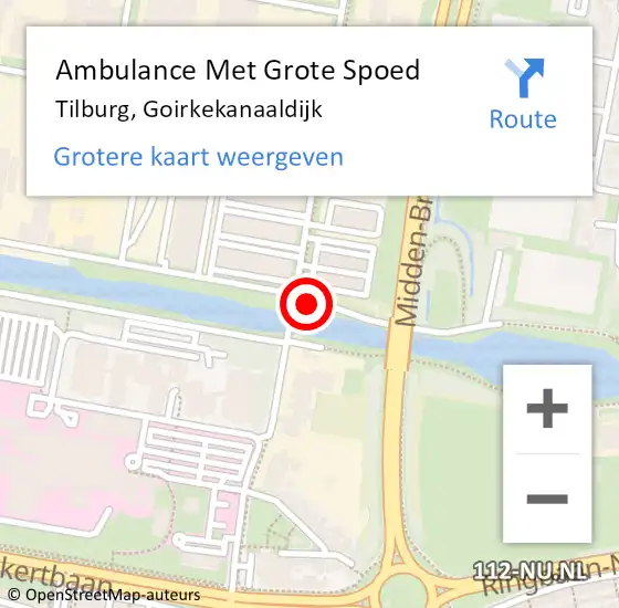 Locatie op kaart van de 112 melding: Ambulance Met Grote Spoed Naar Tilburg, Goirkekanaaldijk op 23 september 2017 21:07