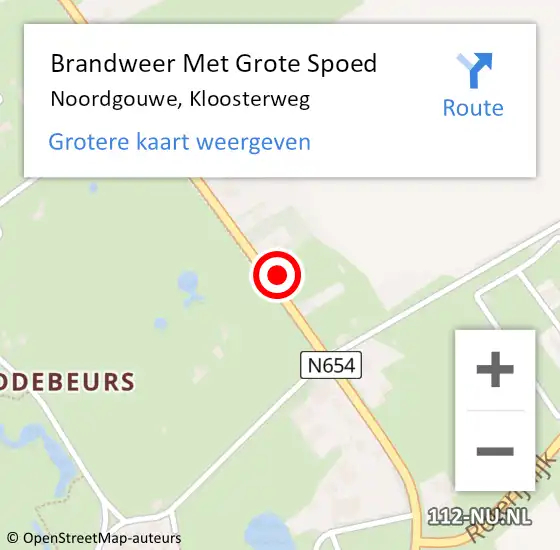 Locatie op kaart van de 112 melding: Brandweer Met Grote Spoed Naar Noordgouwe, Kloosterweg op 23 september 2017 21:24