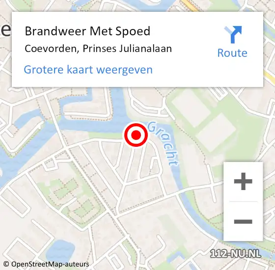 Locatie op kaart van de 112 melding: Brandweer Met Spoed Naar Coevorden, Prinses Julianalaan op 23 september 2017 21:41