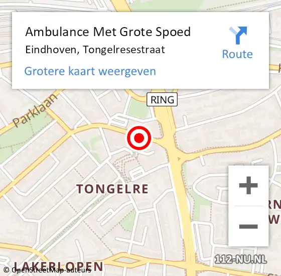 Locatie op kaart van de 112 melding: Ambulance Met Grote Spoed Naar Eindhoven, Tongelresestraat op 23 september 2017 22:23