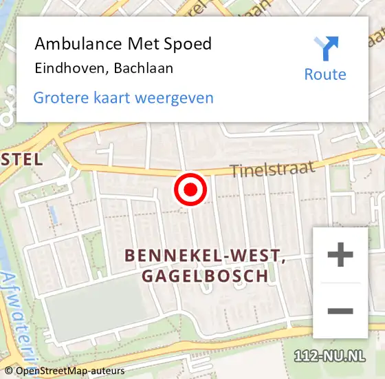 Locatie op kaart van de 112 melding: Ambulance Met Spoed Naar Eindhoven, Bachlaan op 23 september 2017 23:02