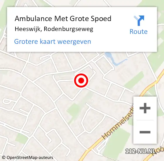 Locatie op kaart van de 112 melding: Ambulance Met Grote Spoed Naar Heeswijk, Rodenburgseweg op 23 september 2017 23:21