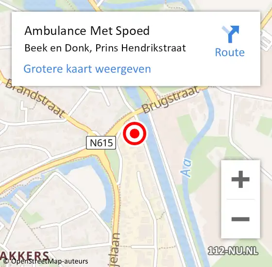 Locatie op kaart van de 112 melding: Ambulance Met Spoed Naar Beek en Donk, Prins Hendrikstraat op 24 september 2017 01:17