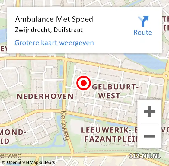Locatie op kaart van de 112 melding: Ambulance Met Spoed Naar Zwijndrecht, Duifstraat op 24 september 2017 01:18