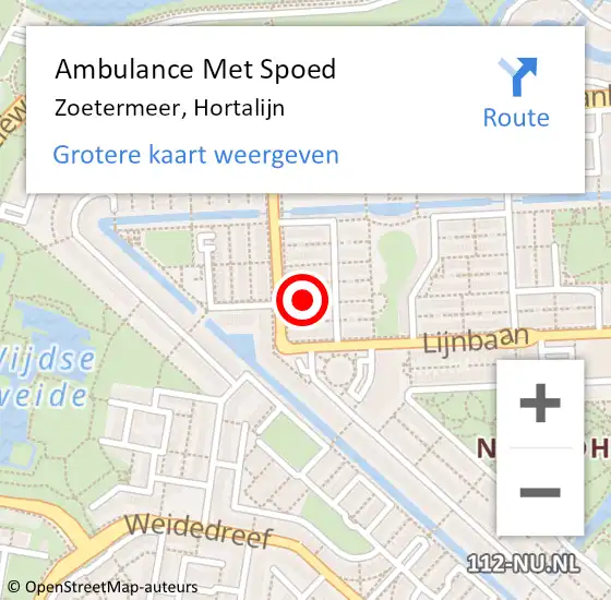 Locatie op kaart van de 112 melding: Ambulance Met Spoed Naar Zoetermeer, Hortalijn op 24 september 2017 01:27