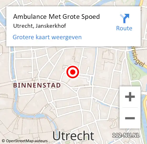 Locatie op kaart van de 112 melding: Ambulance Met Grote Spoed Naar Utrecht, Janskerkhof op 24 september 2017 02:16