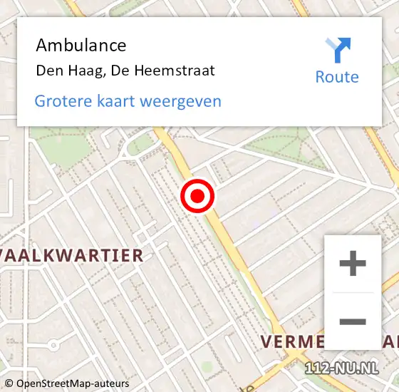Locatie op kaart van de 112 melding: Ambulance Den Haag, De Heemstraat op 24 september 2017 04:21