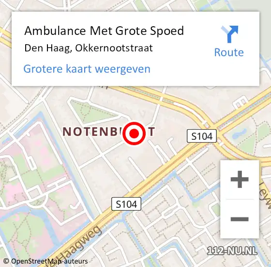 Locatie op kaart van de 112 melding: Ambulance Met Grote Spoed Naar Den Haag, Okkernootstraat op 24 september 2017 05:09