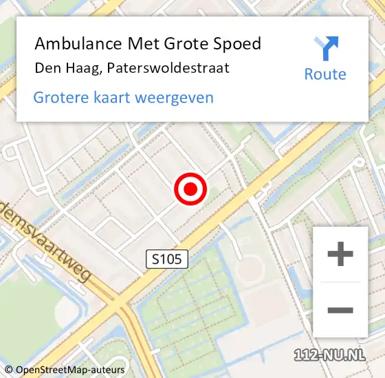 Locatie op kaart van de 112 melding: Ambulance Met Grote Spoed Naar Den Haag, Paterswoldestraat op 24 september 2017 05:12