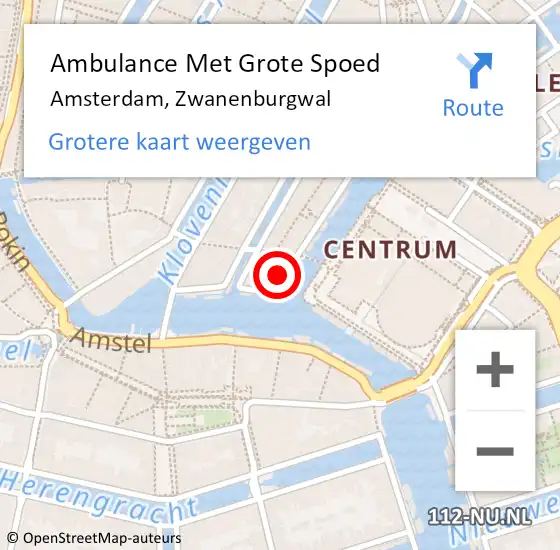 Locatie op kaart van de 112 melding: Ambulance Met Grote Spoed Naar Amsterdam, Zwanenburgwal op 24 september 2017 05:37