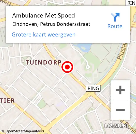 Locatie op kaart van de 112 melding: Ambulance Met Spoed Naar Eindhoven, Petrus Dondersstraat op 24 september 2017 08:21