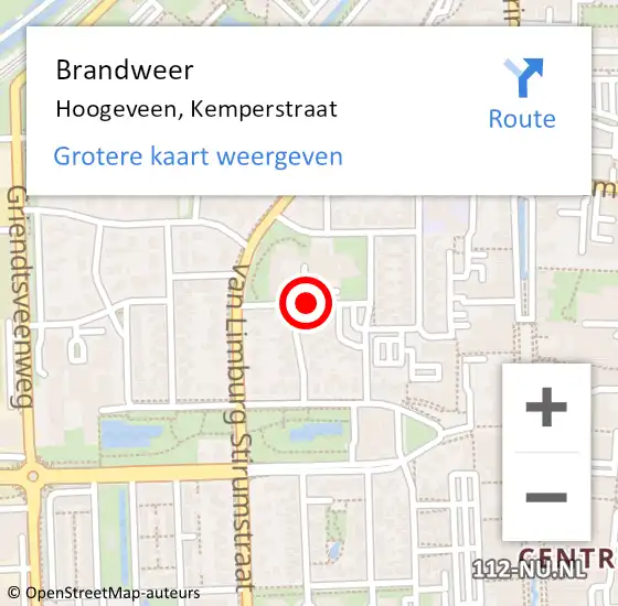 Locatie op kaart van de 112 melding: Brandweer Hoogeveen, Kemperstraat op 26 september 2017 19:52