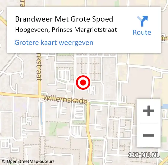 Locatie op kaart van de 112 melding: Brandweer Met Grote Spoed Naar Hoogeveen, Prinses Margrietstraat op 26 september 2017 20:01