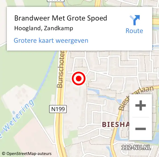 Locatie op kaart van de 112 melding: Brandweer Met Grote Spoed Naar Hoogland, Zandkamp op 26 september 2017 20:14