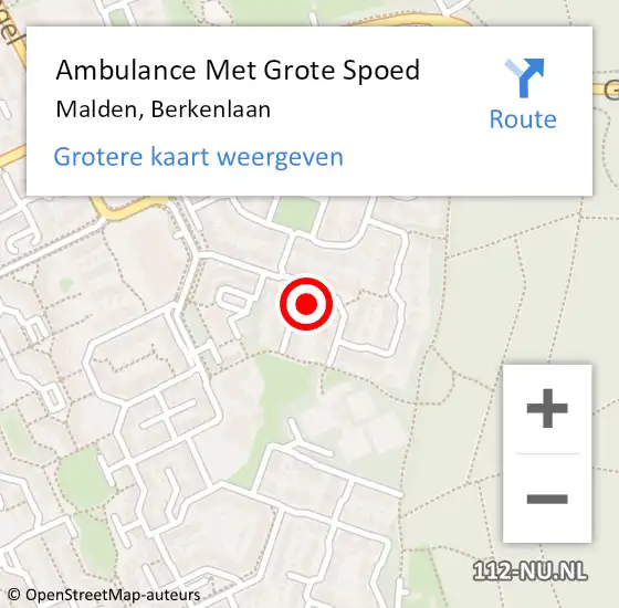 Locatie op kaart van de 112 melding: Ambulance Met Grote Spoed Naar Malden, Berkenlaan op 26 september 2017 23:46