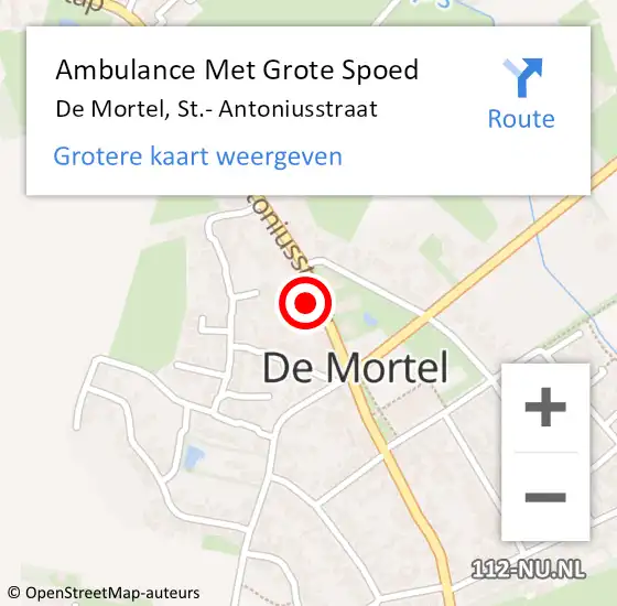 Locatie op kaart van de 112 melding: Ambulance Met Grote Spoed Naar De Mortel, St.- Antoniusstraat op 27 september 2017 02:33