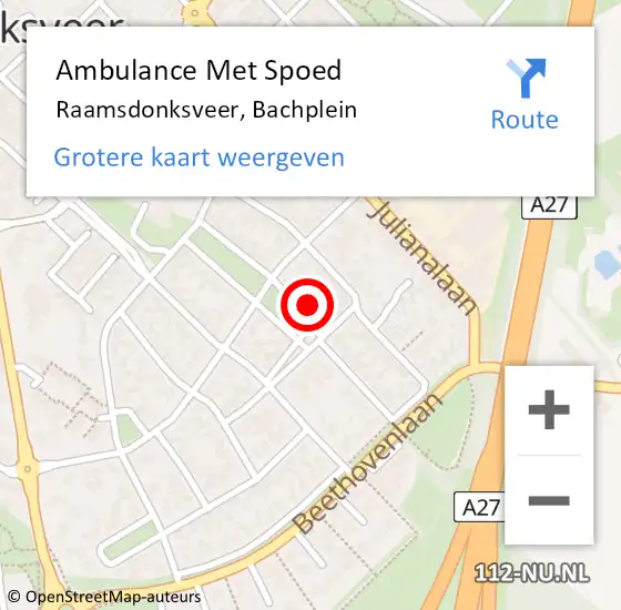 Locatie op kaart van de 112 melding: Ambulance Met Spoed Naar Raamsdonksveer, Bachplein op 27 september 2017 03:34