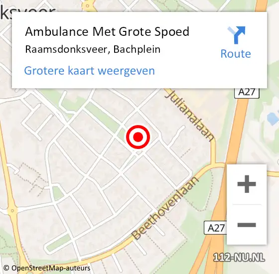 Locatie op kaart van de 112 melding: Ambulance Met Grote Spoed Naar Raamsdonksveer, Bachplein op 27 september 2017 03:39