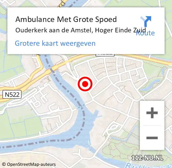 Locatie op kaart van de 112 melding: Ambulance Met Grote Spoed Naar Ouderkerk aan de Amstel, Hoger Einde Zuid op 27 september 2017 05:59