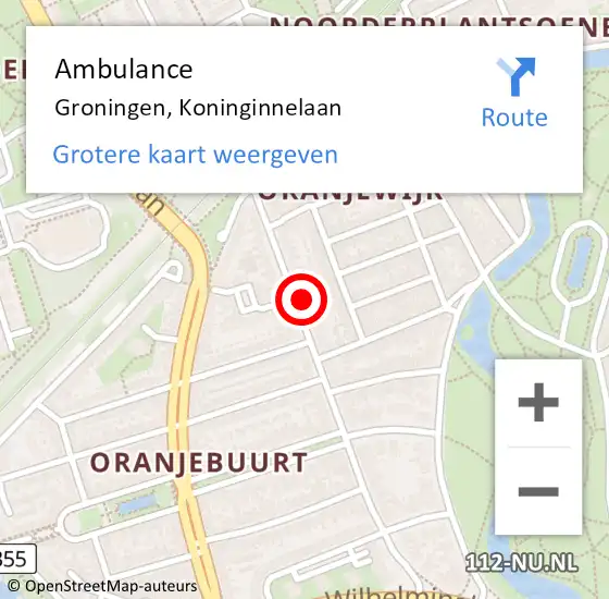Locatie op kaart van de 112 melding: Ambulance Groningen, Koninginnelaan op 2 februari 2014 14:30