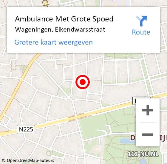 Locatie op kaart van de 112 melding: Ambulance Met Grote Spoed Naar Wageningen, Eikendwarsstraat op 27 september 2017 08:52