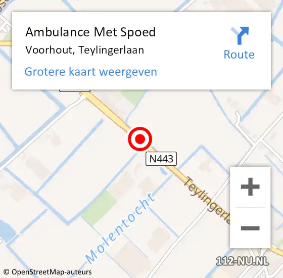 Locatie op kaart van de 112 melding: Ambulance Met Spoed Naar Voorhout, Teylingerlaan op 27 september 2017 09:04