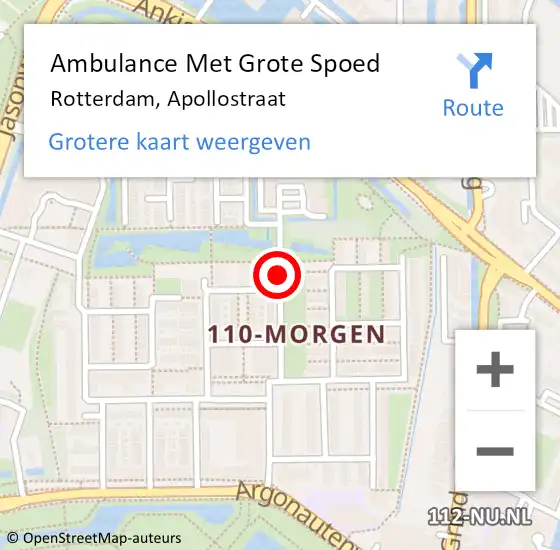 Locatie op kaart van de 112 melding: Ambulance Met Grote Spoed Naar Rotterdam, Apollostraat op 27 september 2017 09:39