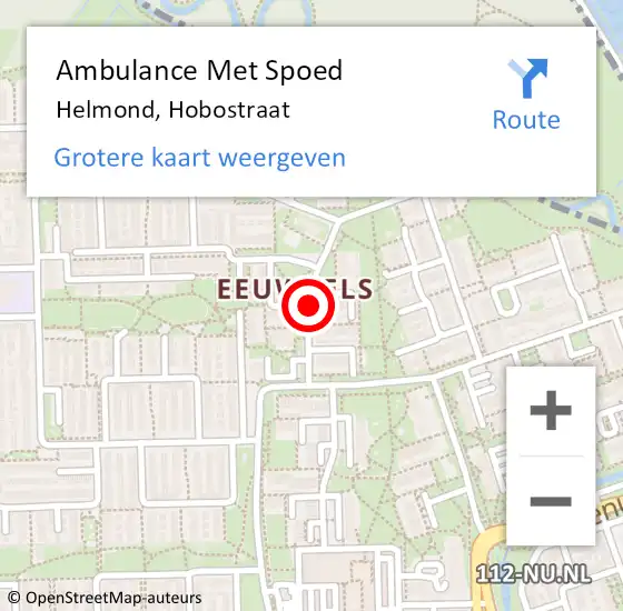 Locatie op kaart van de 112 melding: Ambulance Met Spoed Naar Helmond, Hobostraat op 27 september 2017 10:19