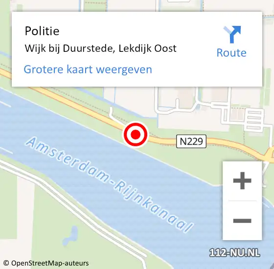 Locatie op kaart van de 112 melding: Politie Wijk bij Duurstede, Lekdijk Oost op 2 februari 2014 14:48