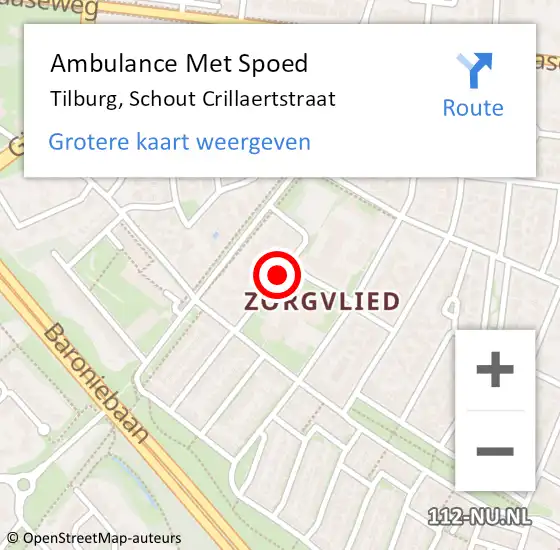 Locatie op kaart van de 112 melding: Ambulance Met Spoed Naar Tilburg, Schout Crillaertstraat op 27 september 2017 13:14