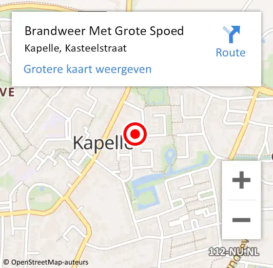 Locatie op kaart van de 112 melding: Brandweer Met Grote Spoed Naar Kapelle, Kasteelstraat op 27 september 2017 14:45