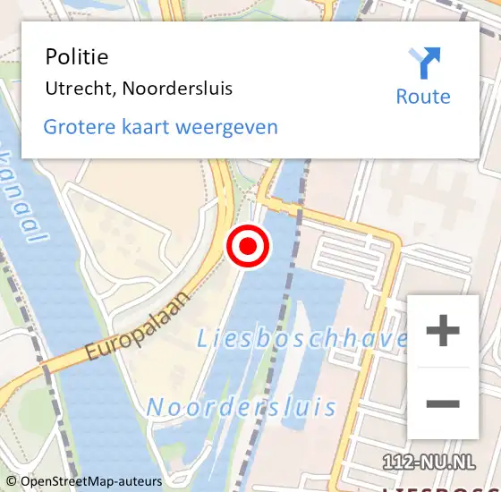 Locatie op kaart van de 112 melding: Politie Utrecht, Noordersluis op 27 september 2017 15:28