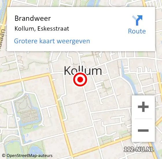 Locatie op kaart van de 112 melding: Brandweer Kollum, Eskesstraat op 27 september 2017 19:00