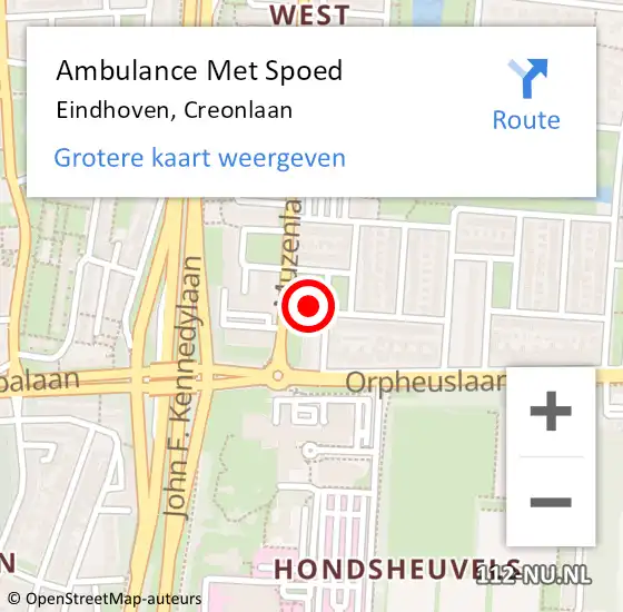 Locatie op kaart van de 112 melding: Ambulance Met Spoed Naar Eindhoven, Creonlaan op 27 september 2017 21:07