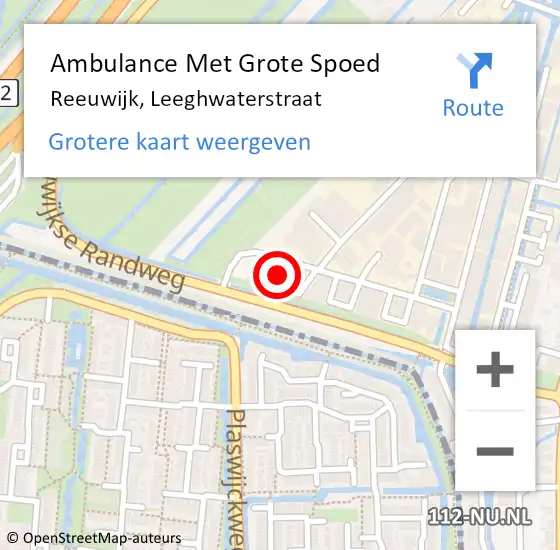 Locatie op kaart van de 112 melding: Ambulance Met Grote Spoed Naar Reeuwijk, Leeghwaterstraat op 2 februari 2014 15:59