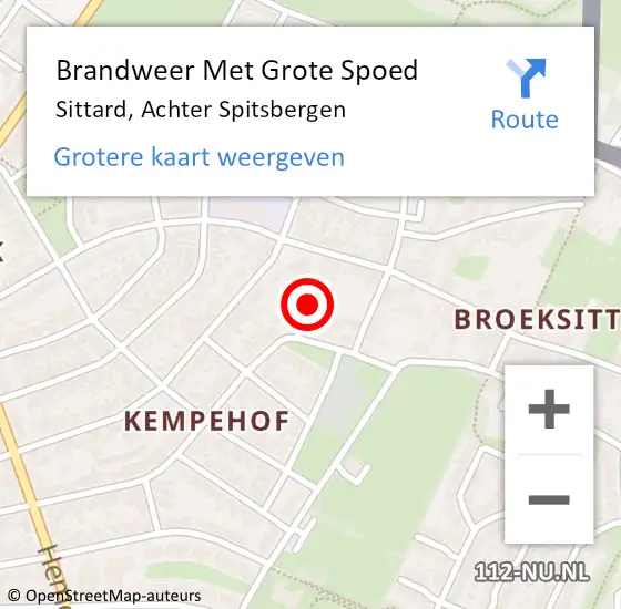 Locatie op kaart van de 112 melding: Brandweer Met Grote Spoed Naar Sittard, Achter Spitsbergen op 27 september 2017 21:31