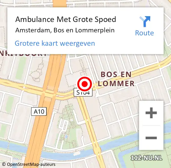 Locatie op kaart van de 112 melding: Ambulance Met Grote Spoed Naar Amsterdam, Bos en Lommerplein op 27 september 2017 22:48