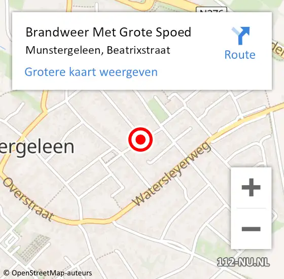 Locatie op kaart van de 112 melding: Brandweer Met Grote Spoed Naar Munstergeleen, Beatrixstraat op 28 september 2017 02:52