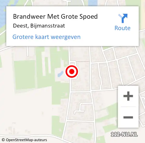 Locatie op kaart van de 112 melding: Brandweer Met Grote Spoed Naar Deest, Bijmansstraat op 28 september 2017 03:28