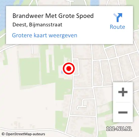 Locatie op kaart van de 112 melding: Brandweer Met Grote Spoed Naar Deest, Bijmansstraat op 28 september 2017 03:48