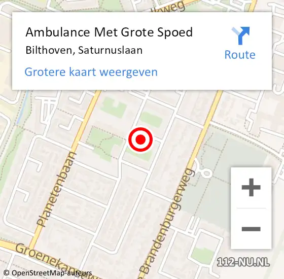 Locatie op kaart van de 112 melding: Ambulance Met Grote Spoed Naar Bilthoven, Saturnuslaan op 28 september 2017 07:48